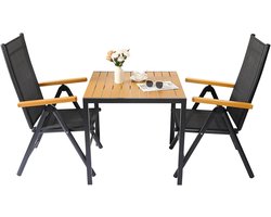 Tuinmeubelset – 3-Delige Tuinset – Patio Dinerset - Tuinmeubel – Balkonset – Terrasmeubilair – Aluminium Frame – 7-Standen Verstelbare Stoelen - Geel