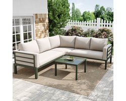 Tuinmeubelset - 4-5 Zitplaatsen - Met Salontafel en Verstelbare Poten - Verzinkt IJzer - Beige