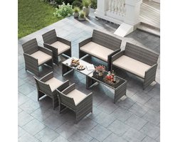 Tuinmeubelset 4-delig 107 x 63 x 78 cm – Polyrotan Loungeset met 2 Stoelen, Tweezitsbank en Glazen Tafel – Balkon & Terras Meubels met Kussens – grijis Beige – Urbanhome