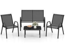 Tuinmeubelset 4-delig - Balkonzitje Terras - Genieten Buiten - Weerbestendig Comfortabel - 112 x 62 x 83 cm - Zwart