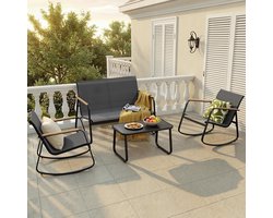 Tuinmeubelset 4-delig met Bank en Stoelen (108x74 cm) – Loungeset met 2 Stoelen, 2-Persoonsbank en Tafel met Gehard Glas, Teslin Stof, Weerbestendig Stalen Frame voor Tuin/Terras/Balkon – grijis– Urbanhome