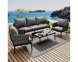 Tuinmeubelset 5-delig 120x64x74 cm met - 120x64x74 cm - Grijs - Medahomestore