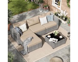 Tuinmeubelset 5-delig 200 x 150 x 150 cm – Modulaire Polyrotan Loungeset met 3-Zits Bank, Fauteuil, Tafel & Kussens – Weerbestendig & Comfortabel voor Tuin, Balkon en Terras – Urbanhome