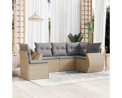Tuinmeubelset 5-Delig met Kussens 62 x 62 x 69 cm Beige/Grijs – Modulaire Polyrotan Loungeset voor Balkon, Terras en Tuin – Weerbestendige Buitenmeubelset met Afneembare Hoezen – Furnitureland