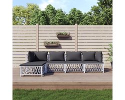 Tuinmeubelset 5-delig - Terras Zithoek - Buiten Ontspannen - Gepoedercoat Stalen Frame - 72 x 435 x 24 cm - Wit