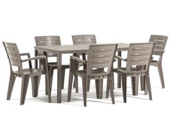 Tuinmeubelset 6 personen - Eettafel stoelen - Buiten eten - Stapelbare stoelen - 156 x 78 cm - Bruin-grijs