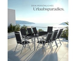 Tuinmeubelset 6-persoons aluminium dining set L152 x B96 x H71 cm – Weerbestendige tuinset met stapelbare stoelen, ademend sling textile, metalen tuintafel met parasolgat 4-5 cm – Huismeubelhome