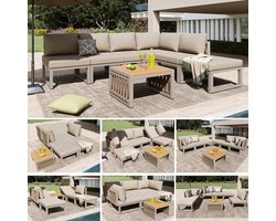 Tuinmeubelset - 6-persoons - Met Dubbele Ligstoel en Verstelbare Rugleuning - Metaal - Beige