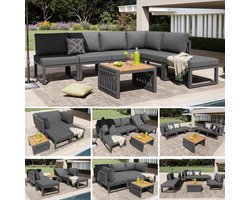 Tuinmeubelset - 6-persoons - Met Dubbele Ligstoel en Verstelbare Rugleuning - Metaal - Grijs