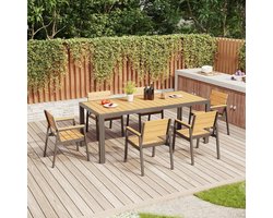 Tuinmeubelset 7-delig Aluminium 189 cm Tuintafel + 6 Tuinstoelen met Armleuningen – Houtlook/Teak Kleur Weerbestendig Onderhoudsvrij – Luxe Tuinset voor 6 Personen Terras Balkon Buiten – HomebyNicole