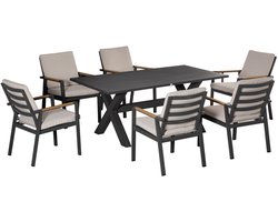 Tuinmeubelset - 7-Delig Voor 6 Personen - Met Kussens En Weerbestendig Aluminium - Voor Terras En Tuin - Zwart/Grijs