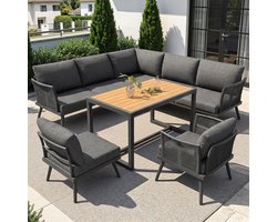 Tuinmeubelset 7 Personen L-Vorm Loungeset 237 x 181 x 79 cm – Hoekbank met Fauteuils & WPC Salontafel – Weerbestendige IJzeren Tuinset met 9 cm Kussens – Luxe Balkon & Terras Set – Urbanhome