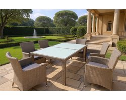 Tuinmeubelset 9-delig Verstelbare Tafel met Glasplaat – Polyrattan Tuinset met 8 Stoelen & Dikke Kussens, Weerbestendig Lounge Eetset voor Tuin & Terras – Urbanhome