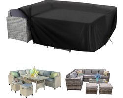 Tuinmeubelset, afdekkingen, waterdicht, grote tuinmeubelafdekking, 250 x 250 x 90 cm, vierkante tafelafdekking, winddicht, anti-UV, heavy duty 420D Oxford-stof, patioset, zwart