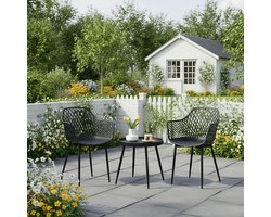 Tuinmeubelset Balkon 3-Delig 44x44x85 cm Stoelen + 50x50x47 cm Tafel – Compacte Kunststof Tuinset met Armleuningen – Weerbestendig & Modern Design – Zwart – Laura
