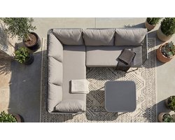Tuinmeubelset, balkonmeubels met zitkussens en verstelbare poten, loungezitgroep, outdoor, met 2 banken en 1 tafel, set loungemeubels, voor tuin en terras, familiebijeenkomsten, grij-Furnitureland