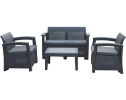 tuinmeubelset- bank + 2 zetel + tafel- grijze kleur- compleet tuin set
