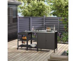 Tuinmeubelset Bolognano 3-delig kast rek serveerwagen staal zwart casa.pro