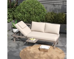 Tuinmeubelset - buitenbank - driezitsbank - met verstelbare leunfunctie - met tafel - met tafel - beige