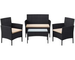 Tuinmeubelset Buitenmeubelen voor de tuin Balkontafel- en stoelenset 2 stoelen van 56,5x54,5x81,5cm+2-persoonsbank van 99x54,5x81,5cm+tafel van 71x41x39cm Zwart Stevig metalen frame Met dikke kussens Geschikt voor tuin, terras en balkon