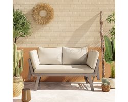 Tuinmeubelset - buitensofa - tweezitsbank - met ligfunctie - met kussens en inklapbare armleuningen - beige