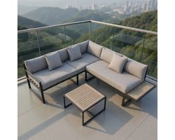 Tuinmeubelset Hoekbank 4 Personen Loungeset met Acaciahouten Tafel en Kussens Stalen Frame Balkonset voor Tuin Terras – Urbanhome
