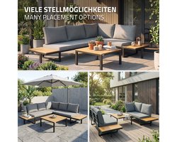 Tuinmeubelset loungeset 3-delig grijs houtlook weerbestendige zitgroep vrij combineerbaar van staal ML-Design