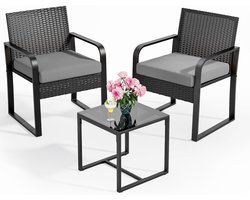 Tuinmeubelset - Loungeset Balkon - Ontspannen Buiten - Waterproof Kussens - 3 Delig - Grijs