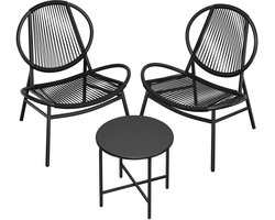 Tuinmeubelset - Loungeset - Loungeset Tuinmeubels - Loungeset Balkon - Loungestoel Buiten - Zwart - Loungeset Tuin - 2 personen
