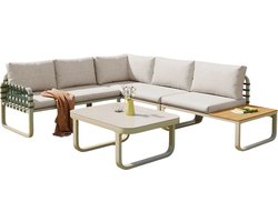 Tuinmeubelset - Loungeset - Tuinlounge Lounge Set - 4-5 Zits Lounge Set - Groen Leder & Rotan - Met Comfortabele Kussens voor Buiten
