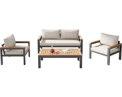 Tuinmeubelset - Loungeset - Tuinlounge Lounge Set - Stevig Gegalvaniseerd Stalen Frame - Acaciahout Tafel en Armleuningen - Beige Kleur