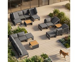 Tuinmeubelset met hoogwaardige zit- en rugkussens, loungestoel voor 6 personen, tweepersoons ligstoel voor buiten, verstelbare rugleuning, grijs