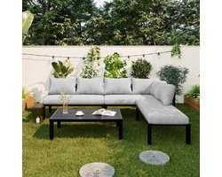 Tuinmeubelset - Modulaire Hoekbank Voor 6 Personen, Grijs - Met Afneembare Rugleuningen, Verstelbare Pootjes En Bijpassende Tafel - Van Gegalvaniseerd IJzer