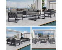 Tuinmeubelset Outdoor bank 5-zits, tuinloungeset met verstelbare poten, kussens en roestvrijstalen frame voor balkon of terras, grijs