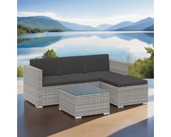 Tuinmeubelset – PE Polyrotan – Balkonmeubel – Met Kussens – Met Glazen Tafel – Elegant
