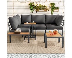 Tuinmeubelset - sofa bijzettafel - salontafel (kan als poef gebruikt worden) - geschikt voor balkons en tuinen - grijs zwart