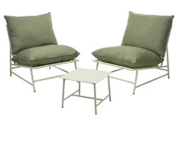 Tuinmeubelset Staal En Textilene 3-Delig Met Groene Kussens