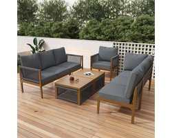 Tuinmeubelset, tuinloungeset voor 7-8 personen. Tuinmeubelset met bank, tafel en kussens, afneembare en wasbare stoffen hoes, naturel en grijs.