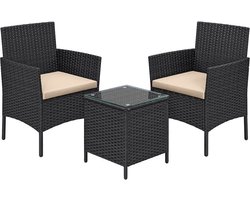 Tuinmeubelset - Tuinmeubelset - Rieten Meubelset - 2x Tuinstoelen - 1x Tuintafel - Zwart-Taupe