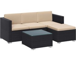 Tuinmeubelset - Tuinmeubelset - Rieten Meubelset - Met Kussens - Zwart-Taupe