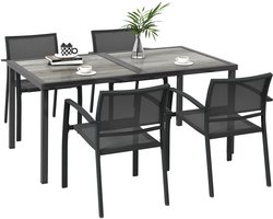 Tuinmeubelset Tuinset, 1 tafel, 4 stoelen, 150 x 87 x 72 cm, grijs