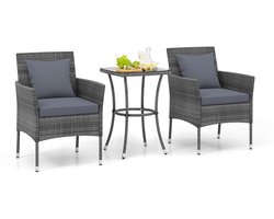 Tuinmeubelset – Tuinset – Tuinlounge – Balkonset – Loungeset – Poly Rattan – Glazen Tafel – Inclusief Kussens – Weerbestendig – Compact Design