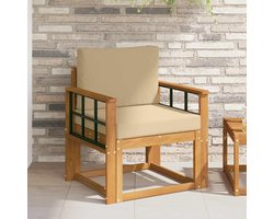 Tuinmeubelset van massief acaciahout en polyester natuur, modern design met strakke lijnen voor een elegante sfeer, weerbestendig door gelakt oppervlak, modulair
