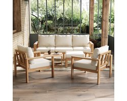 Tuinmeubelset - voor 6 personen - driepersoons tafel - twee losse stoelen - voetenbank - salontafel - geschikt voor de tuin - beige