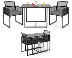 Tuinmeubelset voor buiten met inklapbare stoelen en glazen salontafel