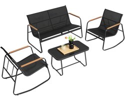 Tuinmeubelset – Voor tuin & balkon – 2 schommelstoelen met tafel, tuinbank met armleuningen – Ink Black