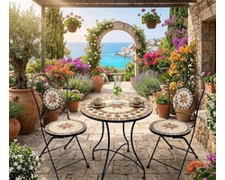 Tuinmeubilair, mozaïektafel, 2 stoelen, mozaïek, zitmeubilair, bistrotafel met stoelen, zitgroep, balkontafel, balkontafel met stoelen