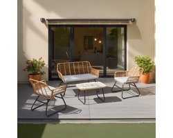 Tuinmeubilair RIVIERA tweezits loungeset 2 fauteuils bijzettafel 119x71x69 cm - zwart bruin - polyrattan [draagvermogen: tweezitter 240 kg, fauteuil 120 kg, tafel 30 kg] - hoofdfoto