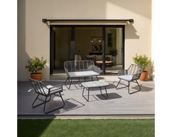 Tuinmeubilair RIVIERA, zwart & grijs - tweezits loungeset met 2 fauteuils en bijzettafel, kleine tuinbank van polyrattan, weerbestendig metalen frame - hoofdfoto