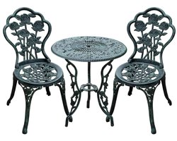 Tuinmeubilair voor 2 Personen - Tuinmeubel Bistroset - 3-delig - Tuinset - Tuinmeubelset met 2 Stoelen + Tafel - Balkonset - Zitgroep - Meubel - Loungeset - Meubelsets - voor Tuin, Balkon, Terras - Gegoten Aluminium - Antiek Groen